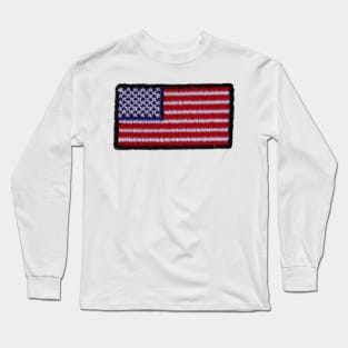 Embroidery American Flag Sticker Long Sleeve T-Shirt